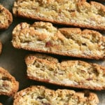 Vanilla-almond biscotti on a sheet pan.