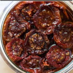 A jar of oil-packed oven-dried tomatoes.