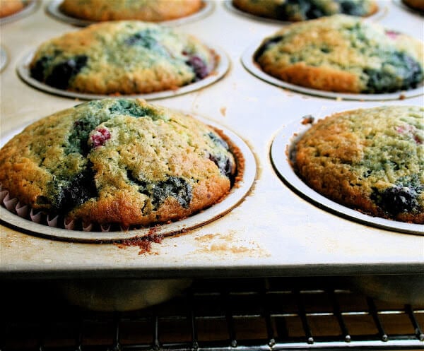 These berry muffins are moist, sweet, and a yummy yummy treat! I used all frozen berries and they came out beautifully. // alexandracooks.com These berry muffins are moist, sweet, and a yummy yummy treat! I used all frozen berries and they came out beautifully. // alexandracooks.com
