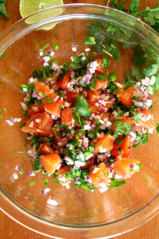 This orange salsa is perhaps a nice accompaniment to bean and cheese burritos? Something fresh like this is actually just what those burritos are missing. // alexandracooks.com This orange salsa is perhaps a nice accompaniment to bean and cheese burritos? Something fresh like this is actually just what those burritos are missing. // alexandracooks.com