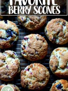 Just baked berry scones on a sheet pan.