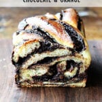 A board with orange-chocolate babka.