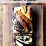 A board with orange-chocolate babka.