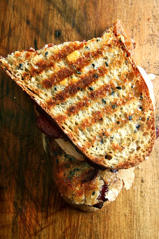 This panini offers a double pairing of sweet and salty — jam and bacon, cheddar and pear — and makes every bite worth savoring. I find the combination irresistible and even served these at a little dinner party. Casual is the new cool, right? It was fun, and at the very least, a lovely way to welcome fall. // alexandracooks.com This panini offers a double pairing of sweet and salty — jam and bacon, cheddar and pear — and makes every bite worth savoring. I find the combination irresistible and even served these at a little dinner party. Casual is the new cool, right? It was fun, and at the very least, a lovely way to welcome fall. // alexandracooks.com