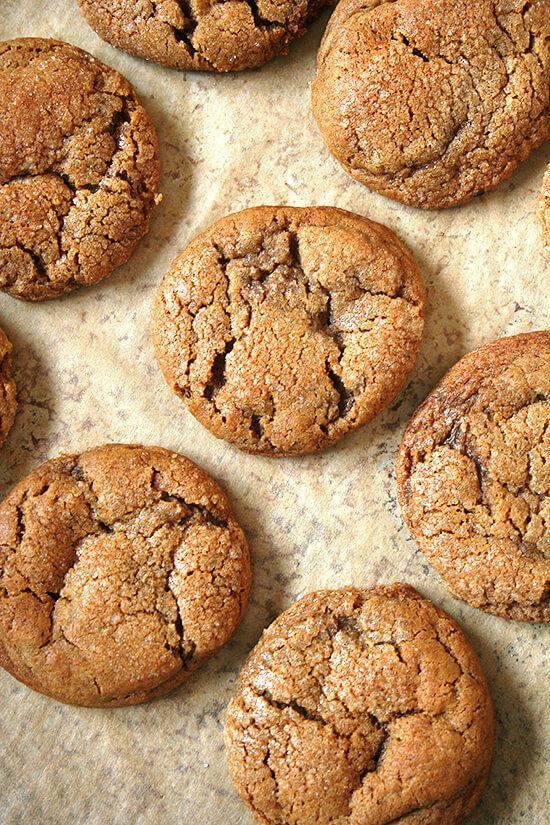 Molasses crinkles on a sheet pan.