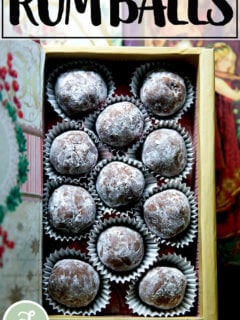 Homemade rum balls, ready to be gifted for the holidays.