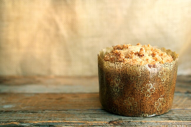 coffeecake muffin A coffeecake muffin in a decorative paper liner.
