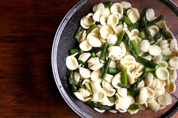 drained asparagus and orecchiette drained asparagus and orecchiette