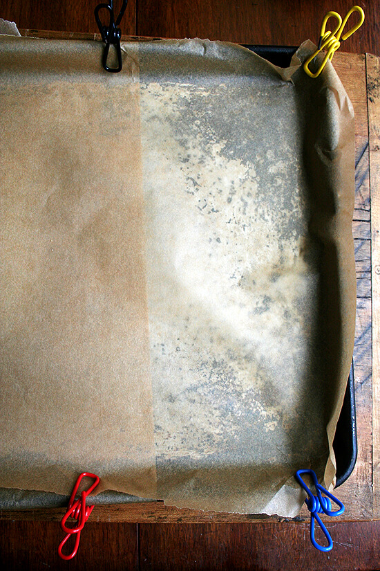pan clipped with parchment pan clipped with parchment