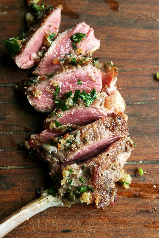 Made with shallots, bread crumbs, olive oil, capers, anchovies, parsley and thyme, this bread crumb salsa could be served with anything from pan-seared lamb chops to grilled steak. Yum. // alexandracooks.com Made with shallots, bread crumbs, olive oil, capers, anchovies, parsley and thyme, this bread crumb salsa could be served with anything from pan-seared lamb chops to grilled steak. Yum. // alexandracooks.com