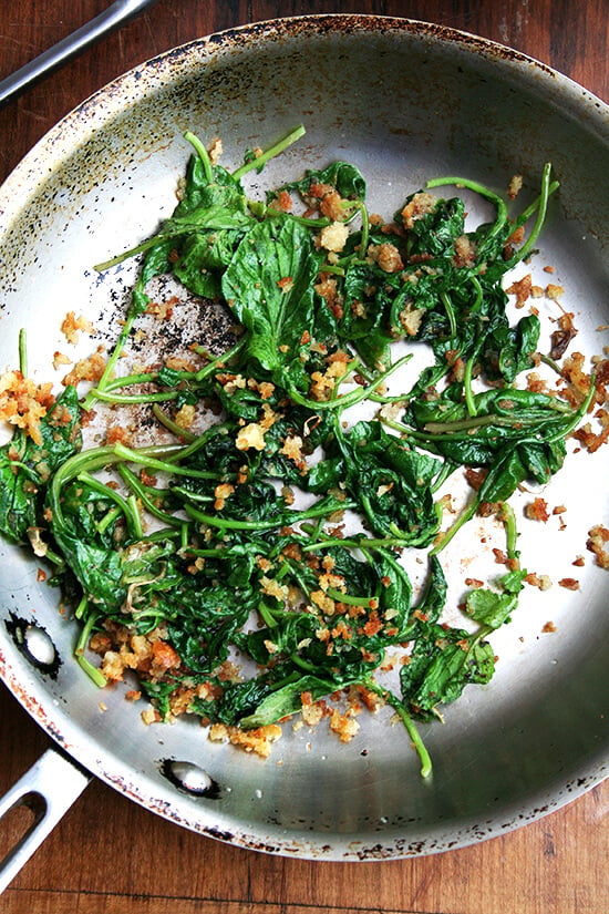 sautรฉed radish greens and breadcrumbs