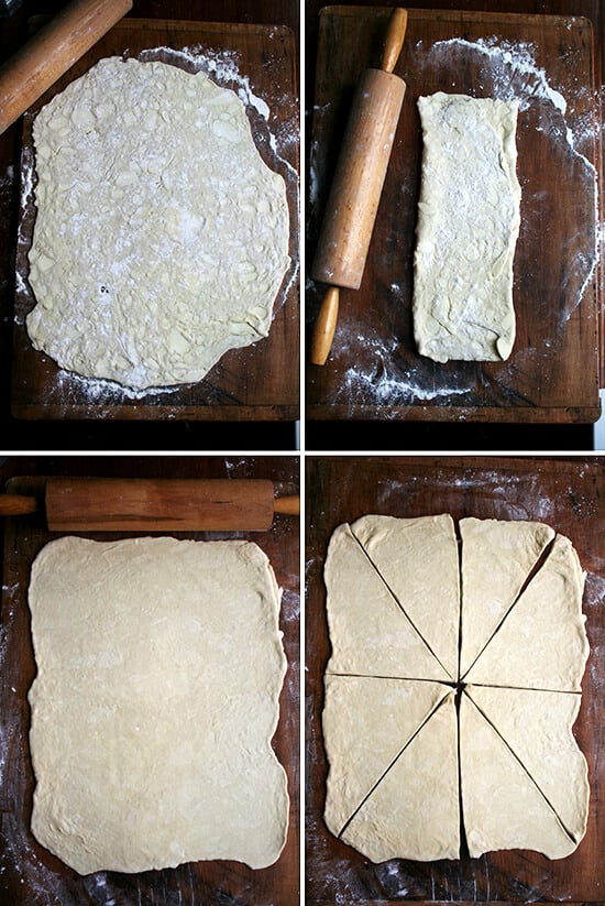 Rolling out the croissant dough