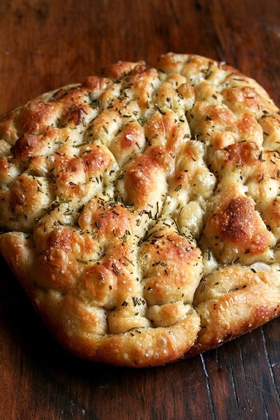 While past-prime Lahey pizza dough certainly can be made into quite delicious pizza, it performs better in other options, such as focaccia and pissaladière. // alexandracooks.com While past-prime Lahey pizza dough certainly can be made into quite delicious pizza, it performs better in other options, such as focaccia and pissaladière. // alexandracooks.com