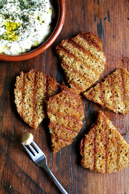grilled bread aside homemade ricotta