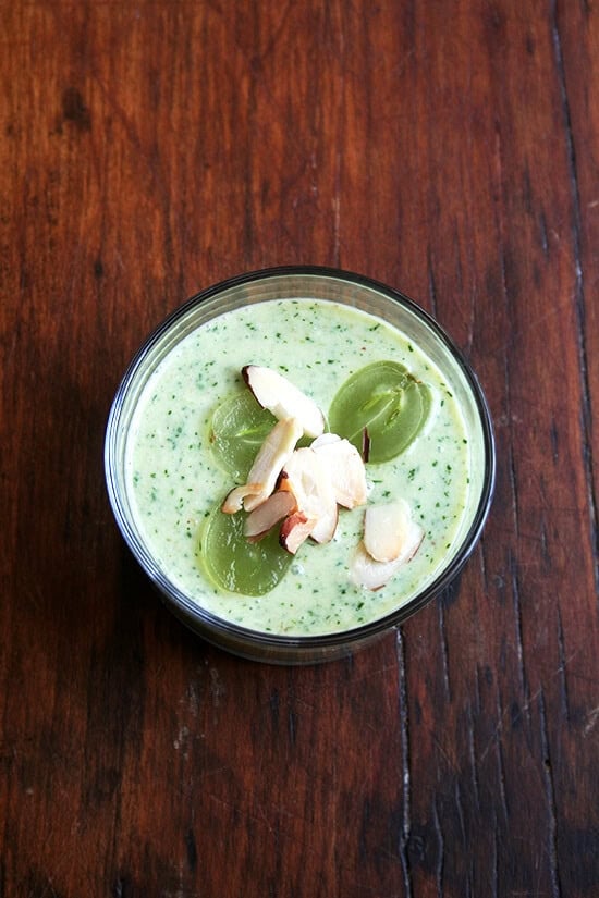 When it's too hot to cook, turn off the oven. Nothing could be more refreshing than this cool summery soup — green grape and cucumber gazpacho — and spicy-sweet-crunchy salad: quinoa with mango, lime and ginger. // alexandracooks.com When it's too hot to cook, turn off the oven. Nothing could be more refreshing than this cool summery soup — green grape and cucumber gazpacho — and spicy-sweet-crunchy salad: quinoa with mango, lime and ginger. // alexandracooks.com