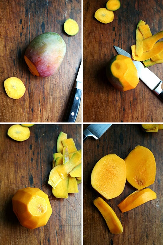 peeling the mango