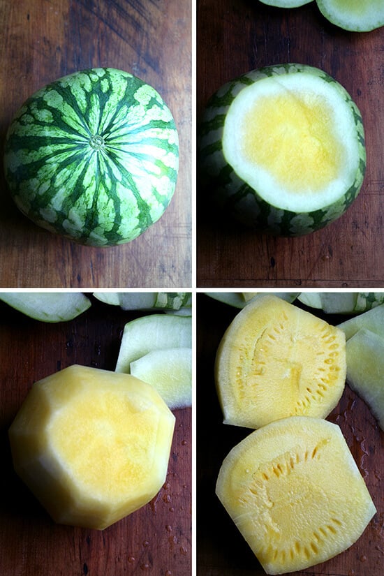 peeling the watermelon