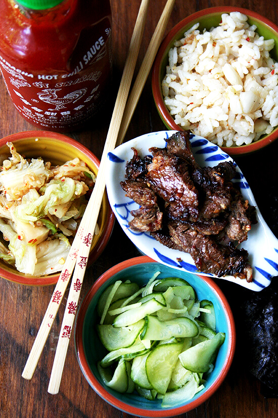 Creating Korean BBQ at home is surprisingly easy: a simple banchan — cucumber-apple pickle — comes together in no time and a bulgogi marinade can be made with pantry items. The rest — roasted seaweed and kimchi — can all be purchased. // alexandracooks.com Creating Korean BBQ at home is surprisingly easy: a simple banchan — cucumber-apple pickle — comes together in no time and a bulgogi marinade can be made with pantry items. The rest — roasted seaweed and kimchi — can all be purchased. // alexandracooks.com