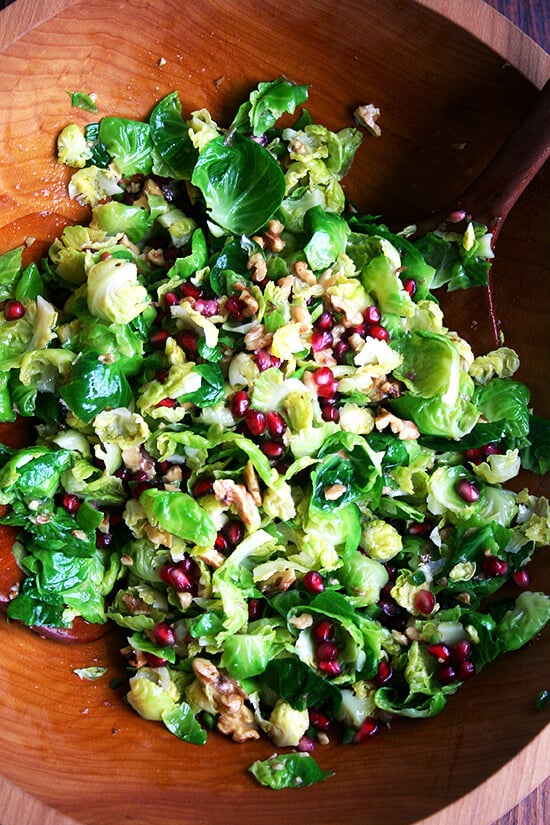 Brussels sprouts, walnut & pomegranate salad