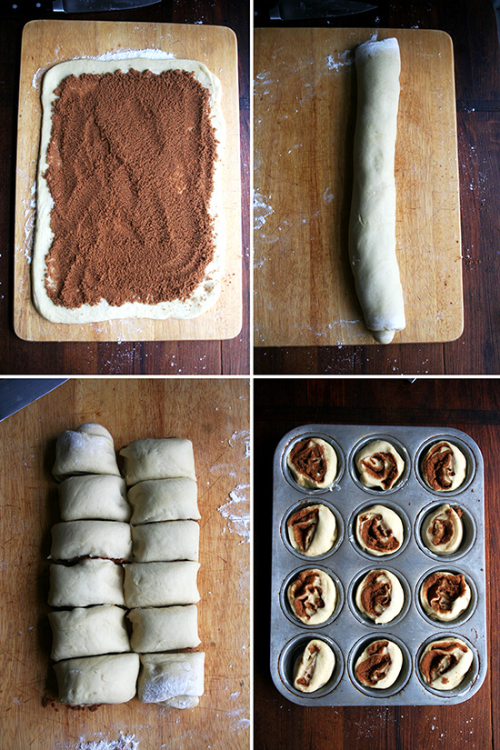 Baked in muffin tins, these irresistibly soft and sticky cinnamon rolls spiral vertically into snow-capped peaks with trails of cinnamon and sugar bursting through their doughy seams. // alexandracooks.com Baked in muffin tins, these irresistibly soft and sticky cinnamon rolls spiral vertically into snow-capped peaks with trails of cinnamon and sugar bursting through their doughy seams. // alexandracooks.com