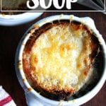 A bowl of classic French onion soup.