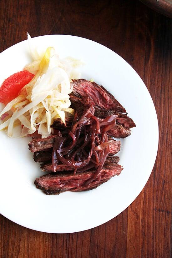 This steak with shallots will draw you in, those crispy bits will dangle and taunt, that carving knife will reflect light in your eye until you succumb. The sauce is more of a compote, sweet stewed shallots with a perfect bite, and would be a nice condiment for any steak. // alexandracooks.com This steak with shallots will draw you in, those crispy bits will dangle and taunt, that carving knife will reflect light in your eye until you succumb. The sauce is more of a compote, sweet stewed shallots with a perfect bite, and would be a nice condiment for any steak. // alexandracooks.com
