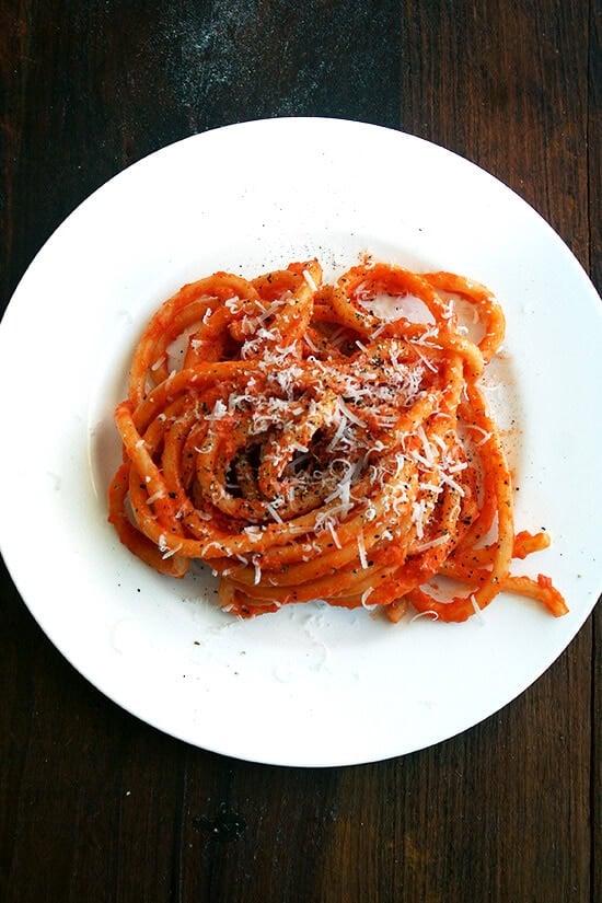 Roasted with butter, anchovies and a lot of garlic, canned tomatoes transform into an incredibly tasty, easy-to-make, all-purpose tomato sauce. // alexandracooks.com Roasted with butter, anchovies and a lot of garlic, canned tomatoes transform into an incredibly tasty, easy-to-make, all-purpose tomato sauce. // alexandracooks.com