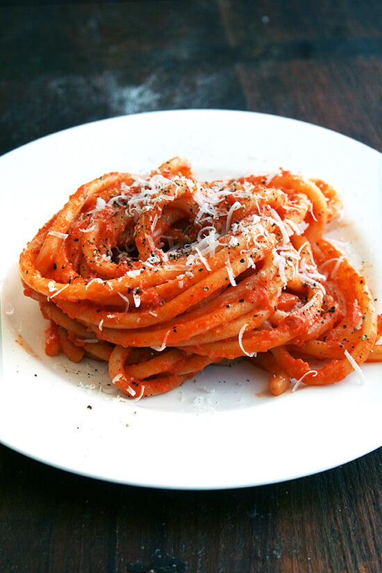 Roasted with butter, anchovies and a lot of garlic, canned tomatoes transform into an incredibly tasty, easy-to-make, all-purpose tomato sauce. // alexandracooks.com Roasted with butter, anchovies and a lot of garlic, canned tomatoes transform into an incredibly tasty, easy-to-make, all-purpose tomato sauce. // alexandracooks.com