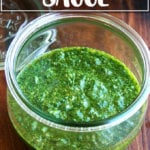 Mint sauce in a jar.