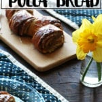 Cinnamon pull-apart bread on a board.