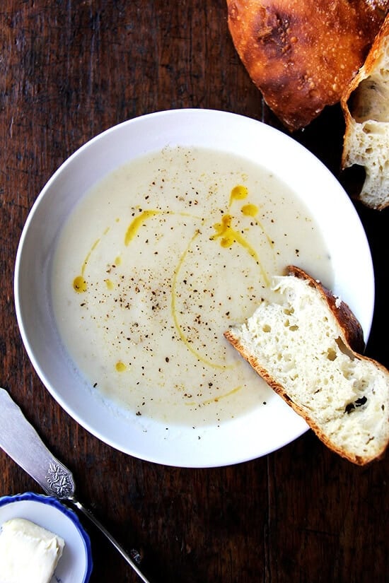 Soup season has officially arrived, bringing with it bowls of warm, comforting goodness, smells that permeate the house, the nourishment we crave on chilly days, and blisters to our little, out-of-practice fingers. This parsnip pear soup is perfect for this time of year. // alexandracooks.com Soup season has officially arrived, bringing with it bowls of warm, comforting goodness, smells that permeate the house, the nourishment we crave on chilly days, and blisters to our little, out-of-practice fingers. This parsnip pear soup is perfect for this time of year. // alexandracooks.com