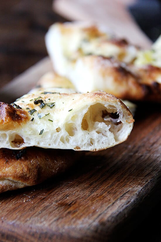 Side view of herbed flatbread.