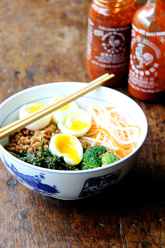Clearing the fridge of leftovers always feels like a feat. But this, this leftover grain bowl with teriyaki sauce, quick-pickled carrots and daikon, and soft-boiled eggs, felt like a triumph. // alexandracooks.com Clearing the fridge of leftovers always feels like a feat. But this, this leftover grain bowl with teriyaki sauce, quick-pickled carrots and daikon, and soft-boiled eggs, felt like a triumph. // alexandracooks.com
