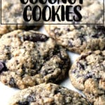 A sheet pan filled with chocolate-coconut cookies.