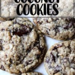 A sheet pan filled with chocolate-coconut cookies.