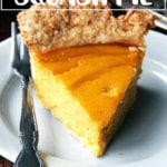 A slice of butternut squash pie on a plate.