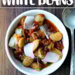 A bowl of slow cooker gigante beans.