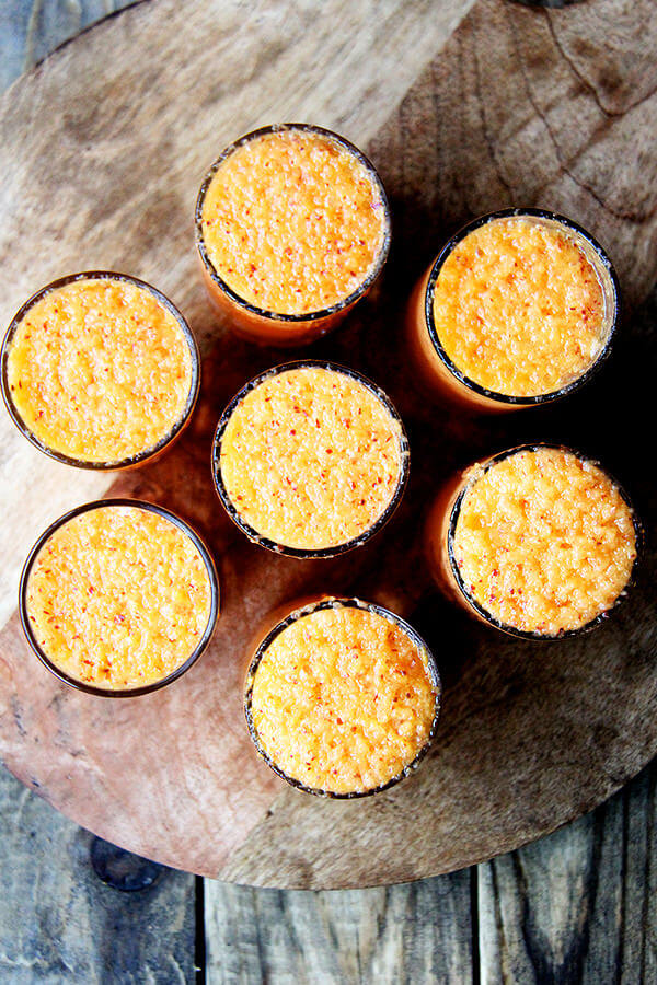 This peach bellini recipe is made by throwing whole peaches, skins and all, into the blender. It is a breeze to throw together and tastes light, summery and refreshing — maybe something festive to consider this weekend? // alexandracooks.com This peach bellini recipe is made by throwing whole peaches, skins and all, into the blender. It is a breeze to throw together and tastes light, summery and refreshing — maybe something festive to consider this weekend? // alexandracooks.com