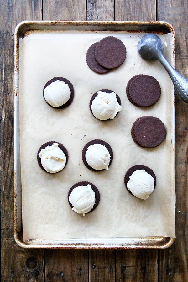 Even in soft-batch form, these ice cream sandwiches shine, their deep cocoa flavor permeating every bite, their yielding texture preventing the ice cream from squirting out the sides. Once assembled, these sandwiches benefit from a brief chilling in the freezer to set up, but as far as I can tell, there's no wrong way to eat ice cream's favorite cookie...or something like that? // alexandracooks.com Even in soft-batch form, these ice cream sandwiches shine, their deep cocoa flavor permeating every bite, their yielding texture preventing the ice cream from squirting out the sides. Once assembled, these sandwiches benefit from a brief chilling in the freezer to set up, but as far as I can tell, there's no wrong way to eat ice cream's favorite cookie...or something like that? // alexandracooks.com