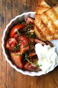 tomatoes, ricotta, grilled bread