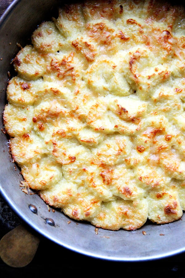 Made with milk, semolina flour, parmesan and egg yolks, this baked semolina gnocchi bears little resemblance to potato gnocchi. They taste more like polenta in fact, but are lighter in texture. In addition to being incredibly delicious, the beauty of gnocchi alla Romana is that it can be completely assembled ahead of time — up to two days — and baked just before serving. // alexandracooks.com Made with milk, semolina flour, parmesan and egg yolks, this baked semolina gnocchi bears little resemblance to potato gnocchi. They taste more like polenta in fact, but are lighter in texture. In addition to being incredibly delicious, the beauty of gnocchi alla Romana is that it can be completely assembled ahead of time — up to two days — and baked just before serving. // alexandracooks.com
