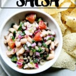 A bowl of white bean salsa.