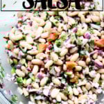 A bowl of white bean salsa.