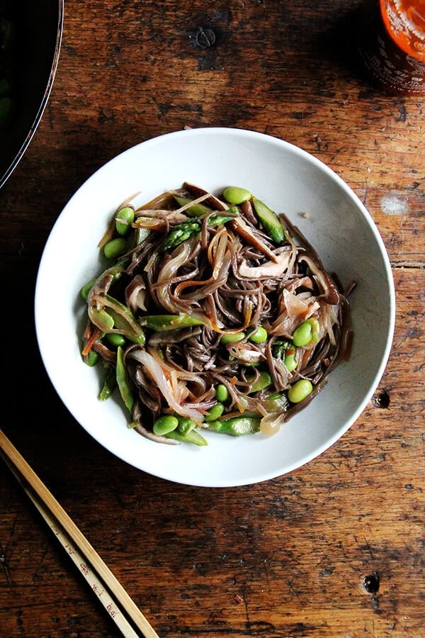 This vegetable chow mein is much more than a tasty-enough weeknight meal—it is a tangle of saucy noodles and vegetables, and it’s fast becoming a family favorite. It works as well with spaghetti as with soba noodles, with asparagus as with broccoli, with or without protein. Moreover, the adaptations are endless // alexandracooks.com This vegetable chow mein is much more than a tasty-enough weeknight meal—it is a tangle of saucy noodles and vegetables, and it’s fast becoming a family favorite. It works as well with spaghetti as with soba noodles, with asparagus as with broccoli, with or without protein. Moreover, the adaptations are endless // alexandracooks.com