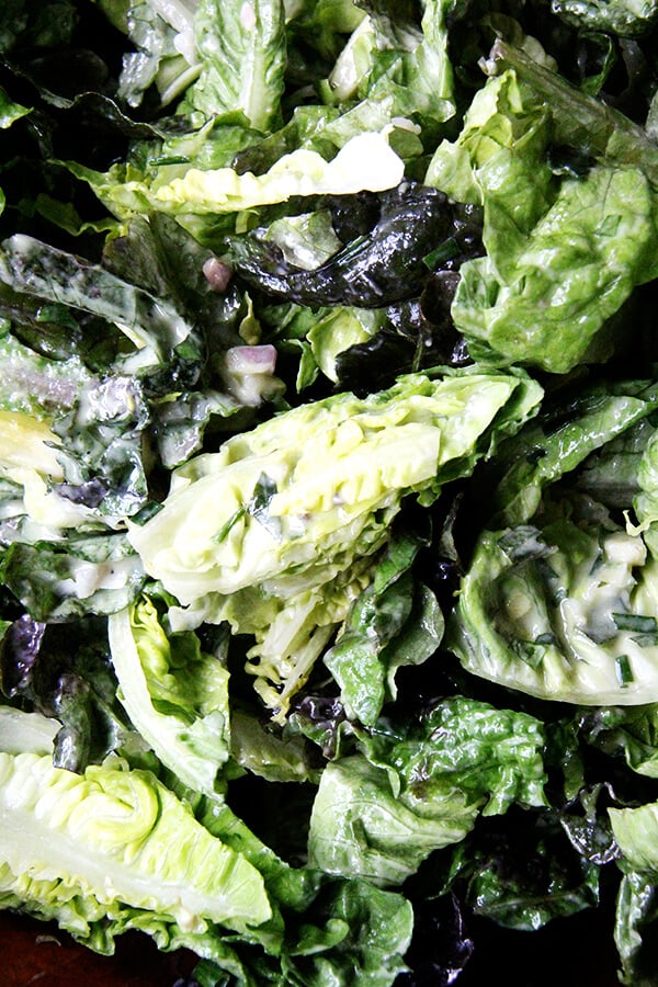 This green goddess dressing defies convention, omitting mayonnaise and sour cream in favor of olive oil and heavy cream (just a little). Many herbs can be used, but I love it when the predominant flavor is tarragon. // alexandracooks.com This green goddess dressing defies convention, omitting mayonnaise and sour cream in favor of olive oil and heavy cream (just a little). Many herbs can be used, but I love it when the predominant flavor is tarragon. // alexandracooks.com
