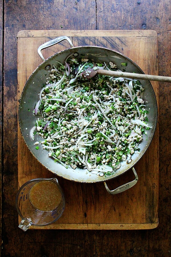 Larb, the Thai chicken salad loaded with fresh herbs, shallots, and chilies, is so good. At once refreshing, spicy, and satisfying. A perfect meal for hot summer nights. // alexandracooks.com Larb, the Thai chicken salad loaded with fresh herbs, shallots, and chilies, is so good. At once refreshing, spicy, and satisfying. A perfect meal for hot summer nights. // alexandracooks.com