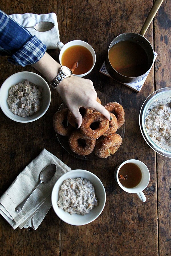 These apple pie overnight oats are a mix of rolled oats, almond milk, yogurt, chia seeds, and cubes of apples quickly sautéed with cinnamon and maple syrup. You mix it up at night (or 4 hours before you wish to eat them), and in the morning you awake to a hearty and completely delicious breakfast. It's a miracle. // alexandracooks.com These apple pie overnight oats are a mix of rolled oats, almond milk, yogurt, chia seeds, and cubes of apples quickly sautéed with cinnamon and maple syrup. You mix it up at night (or 4 hours before you wish to eat them), and in the morning you awake to a hearty and completely delicious breakfast. It's a miracle. // alexandracooks.com