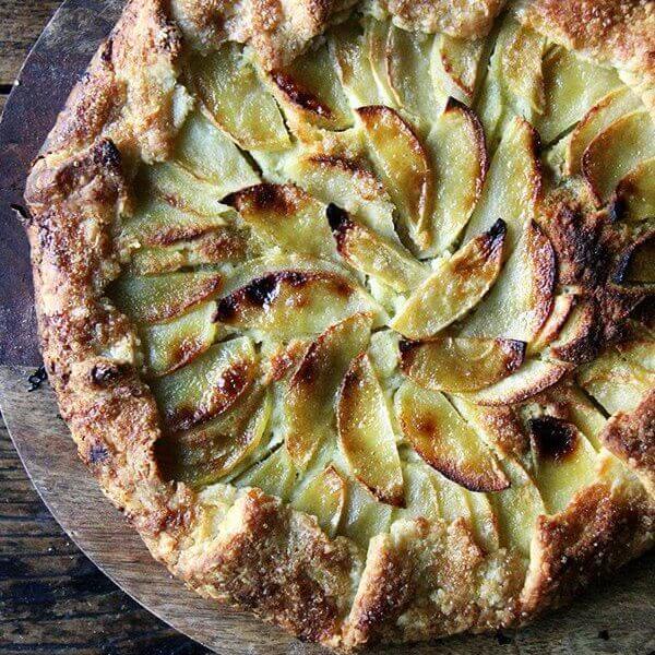 Overhead shot of just-baked apple frangipane galette.