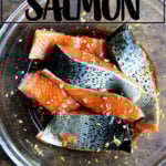A bowl of marinating salmon.