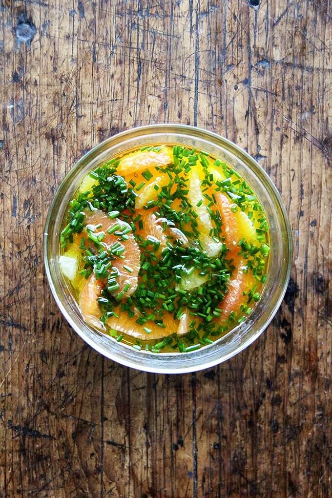 A bowl of mixed citrus sauce.